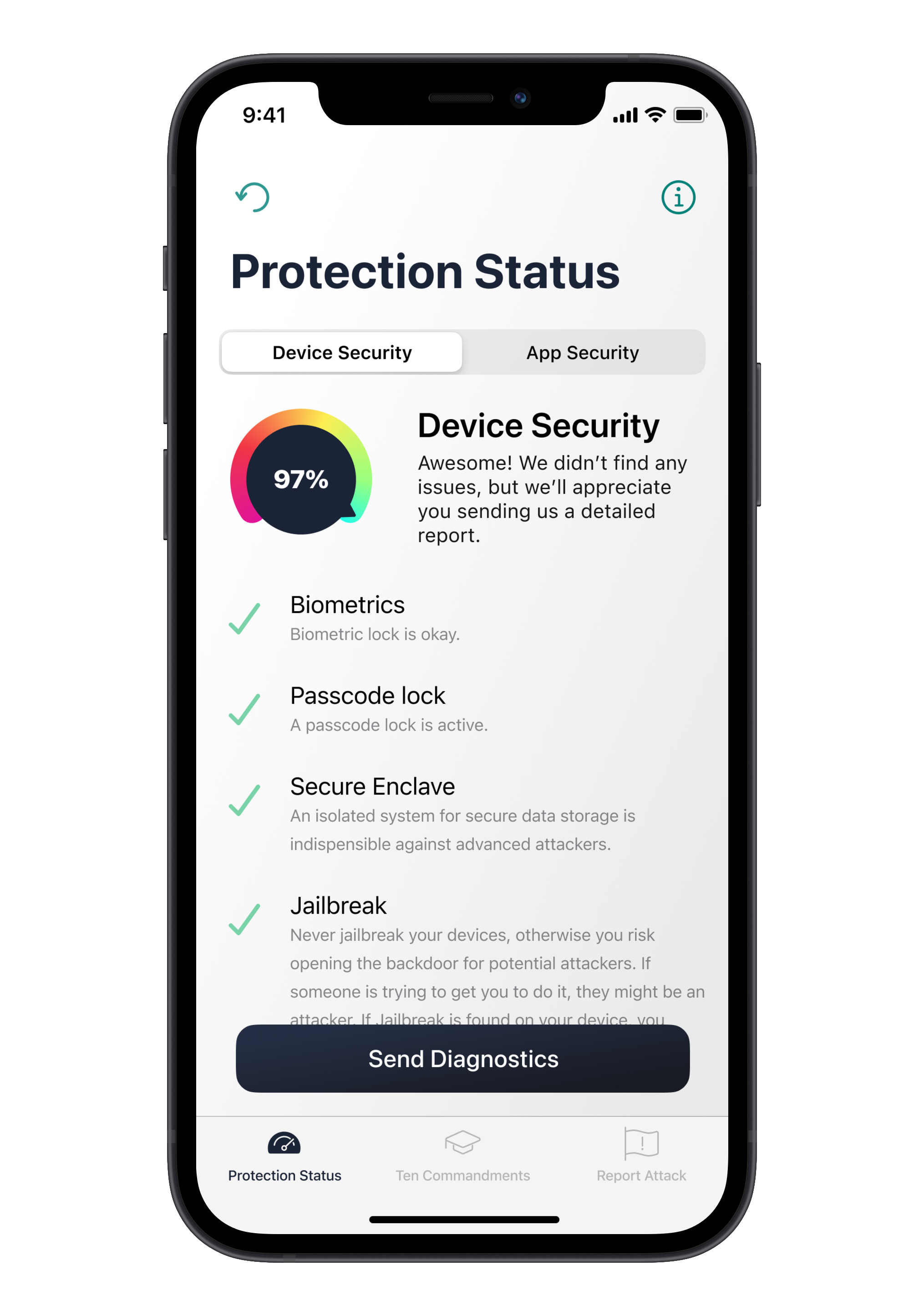Check the device or app security status and share it with a security expert
